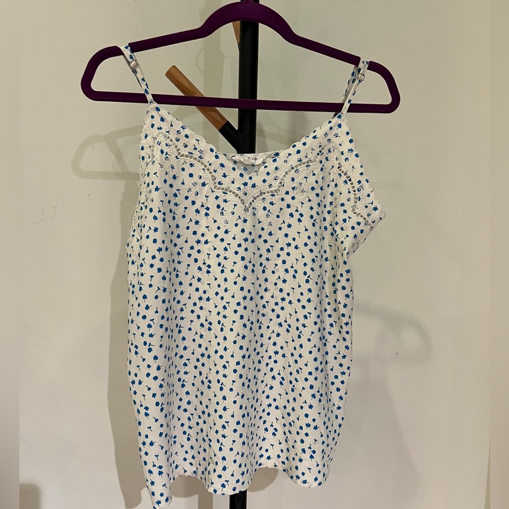 Chic White and Blue Patterned Women's Camisole
